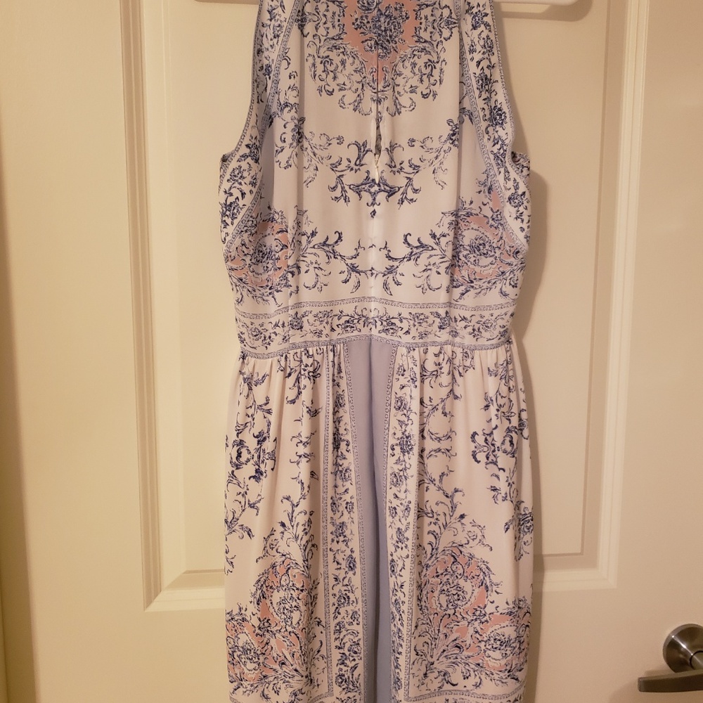 BCBG MAXAZRIA White, Blue & Pink Halter Dress